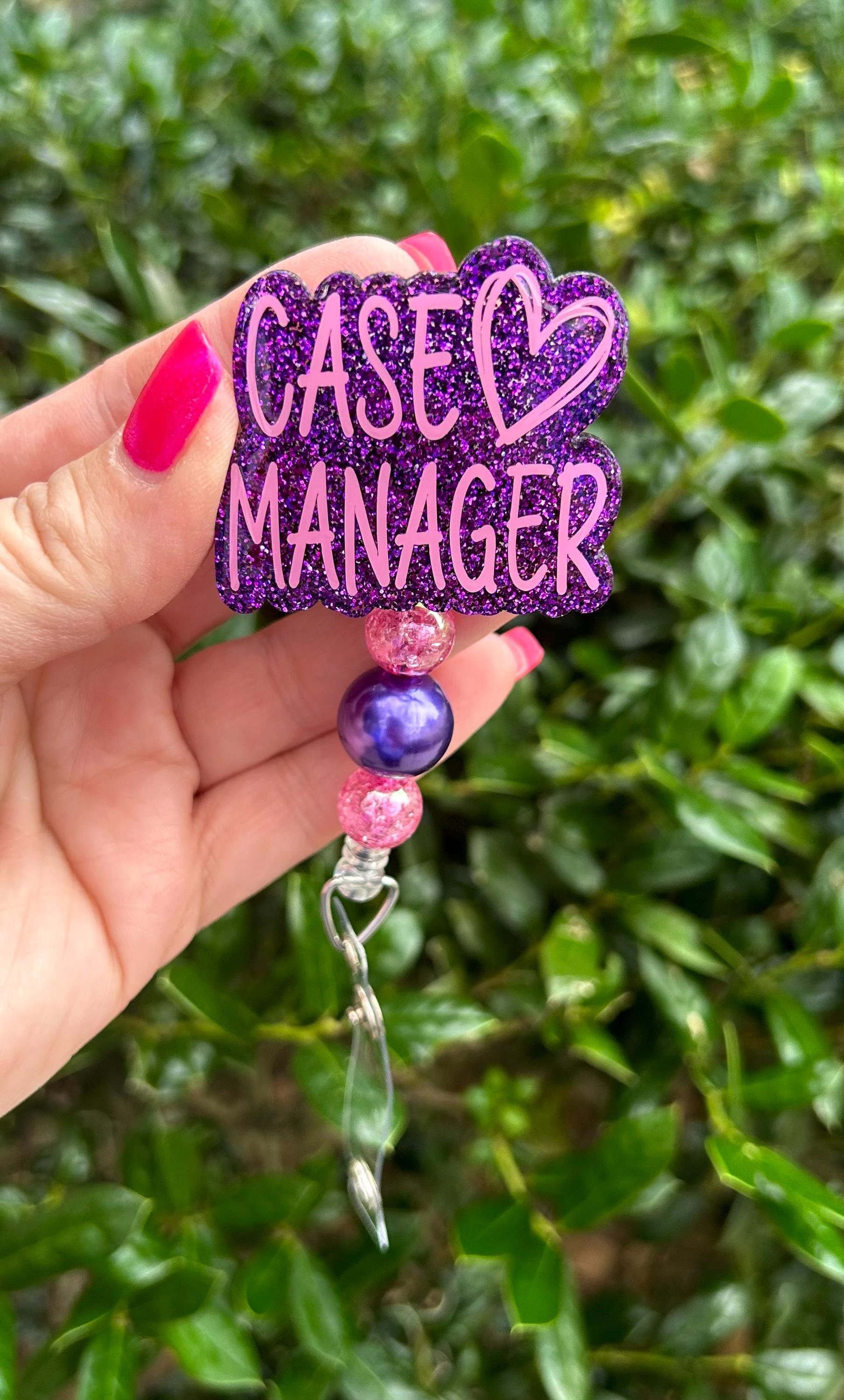 Case Manager Badge Reel, Cute Glitter Badge Holder, Retractable Badge Reel, Gift for Her, Care Manager ID Holder, Nurse Badge Reel