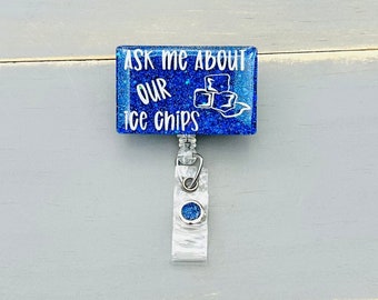 Ice Chips Badge Reel, Funny Nurse Humor, Glitter ID Holder