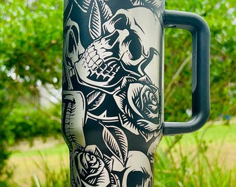 Skulls and Roses No-branded Laser Engraved 40oz Tumbler, Gift for Her, Mother’s Day Gift, Bestfriend tumbler, Skull Lover Gift
