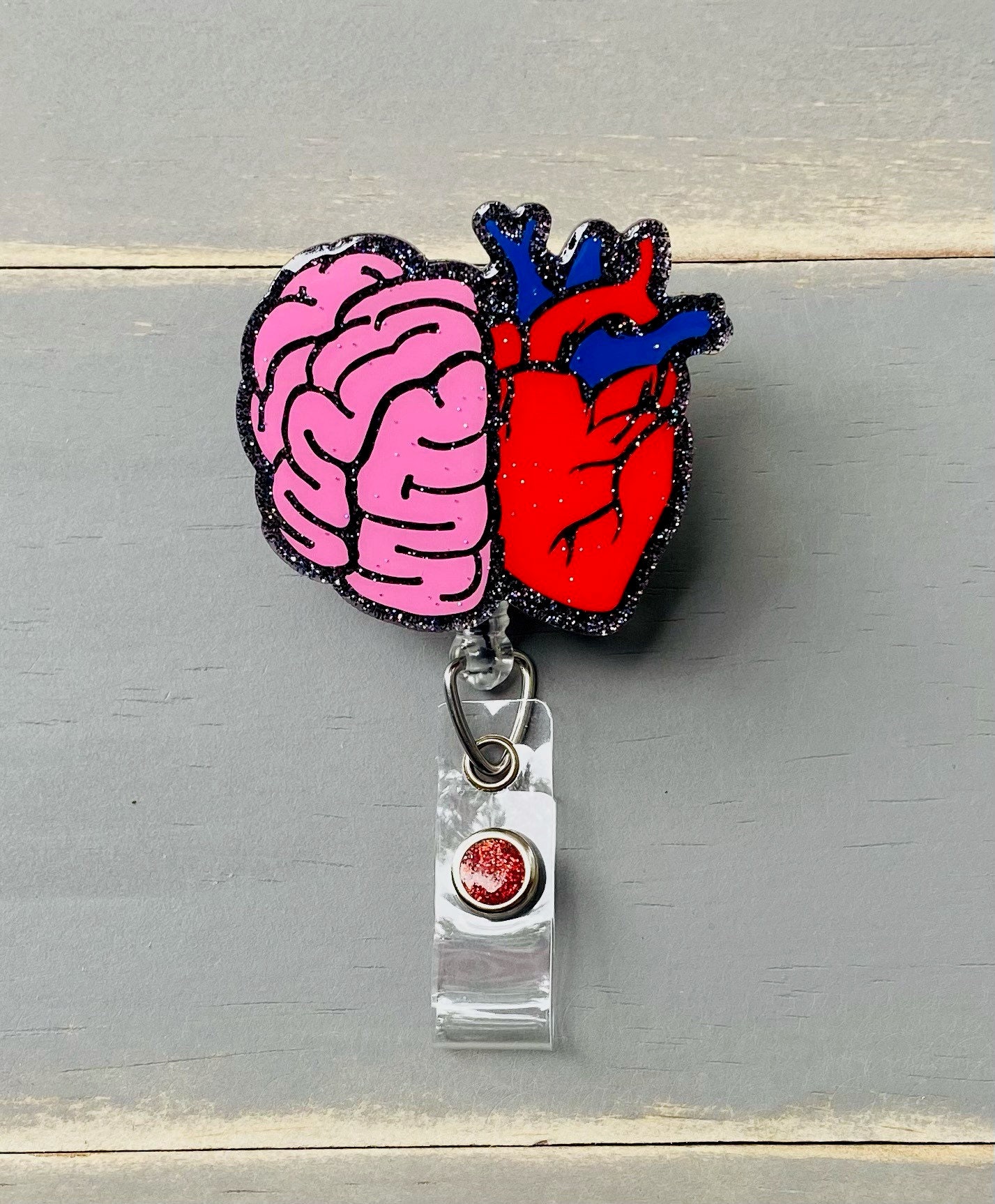 Heart Brain Badge Reel, Internal Medicine Badge Reel, Nurse Badge Reel,  Retractable ID Holder, Interchangeable, Glitter Badge Reel 