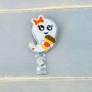Glow in the Dark Ghost Badge Reel, Coffee Lover, Halloween Badge