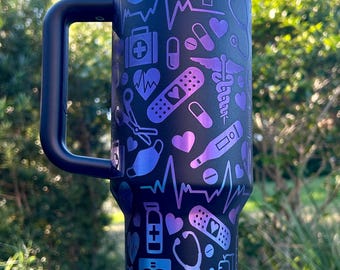 Personalized Holographic No Brand or Blk Chroma Engraved Medical 40oz Tumbler, Nurse Tumbler, Gift For Her, Healthcare Doc Worker Cup Gift