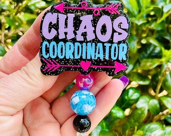 Chaos Coordinator Badge Reel, Funny Nursing ID Badge for Charge Nurses, Boss Gift Funny, Daycare worker gift, Supervisor Retractable Badge