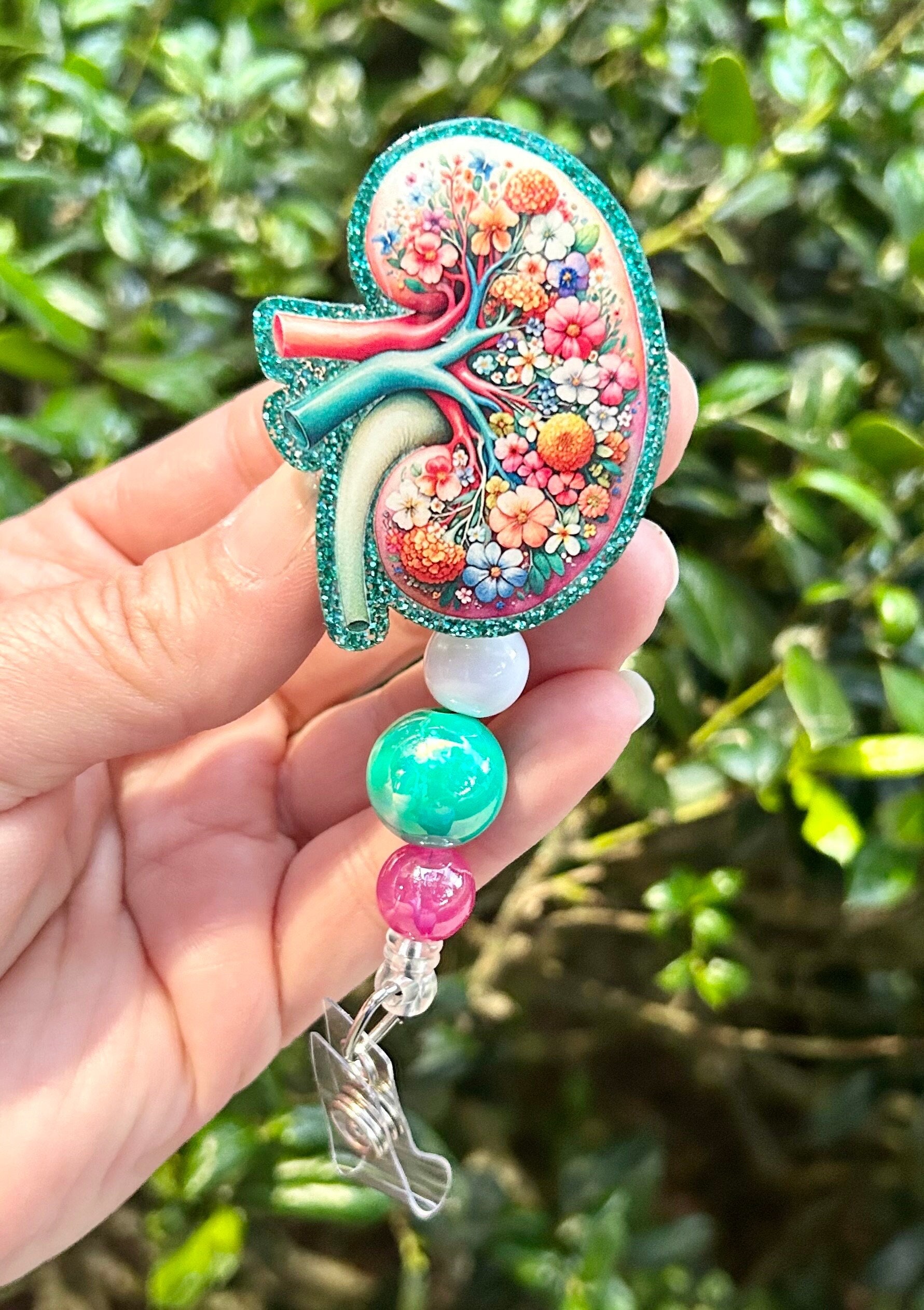 Floral Kidney Badge Reel, Dialysis Badge Holder, Cute Badge Reel Gift, Nephrology ID Holder, Nurse Badge Holder, Nephrologist Badge Reel