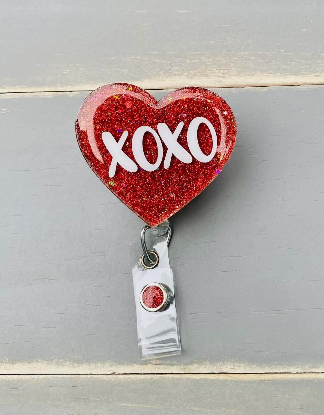 Xoxo Valentine Badge Reel, Heart Badge Holder, Retractable Badge