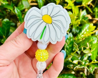 Wilted Daisy Badge Reel, Funny Nurse ID Holder, Glitter Flower Lanyard