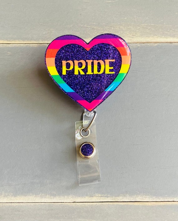 Rainbow Heart Badge Reel Rainbow Badge Holder Glitter Badge Reel