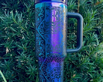 Cuss Word 40oz Tumbler, Swear Word Cup, Funny F Word Tumbler, Birthday Gift For Her, Mandala tumbler, Holographic Rainbow  Curse Word Cup