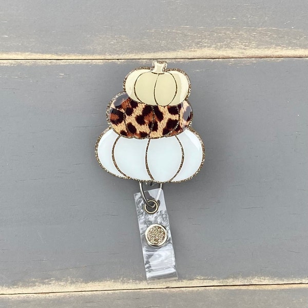 Stacked Pumpkins Badge Reel, Cute Badge Reel, Fall Badge Reel, Nurse Badge Gift Glitter Badge Reel, Teacher ID holder, Office ID Lanyard