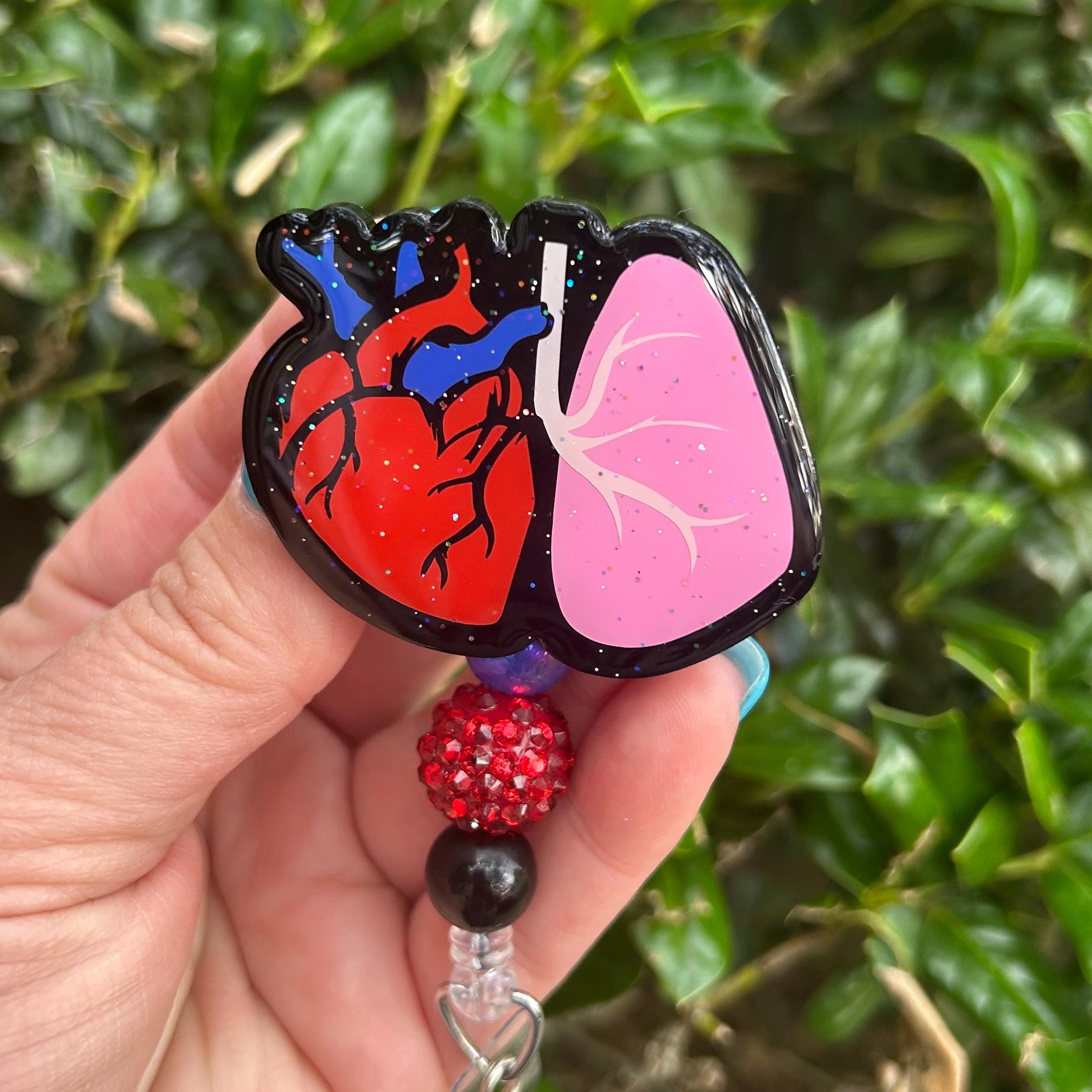 Heart Lung Badge Reel, Transplant Badge Reel, Cardiothoracic ID Badge, Cute Glitter Badge Reel, Cardiac Nurse Gift, Doctor Gift for Her