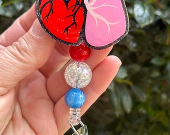 Heart Lung Badge Reel, Transplant Badge Reel, Cardiothoracic ID Badge, Cute Badge Holder, Cardiac badge reel gift for nurses, glitter badge