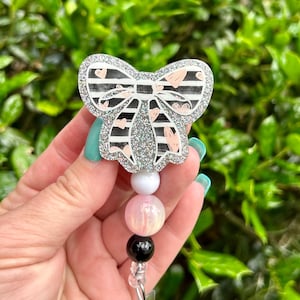 Coquette Badge Reel,  ID Holder, Lanyard, Nurse Badge Reel, Retractable ID Reel, Gift for Her, Server Badge, Secretary Gift, Bow badge reel