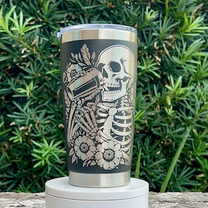 Skulls and Caffeine Engraved 20oz Tumbler, Gift for Her, Mother’s Day Gift, Bestfriend tumbler, Skull Lover Gift, Christmas for Mom