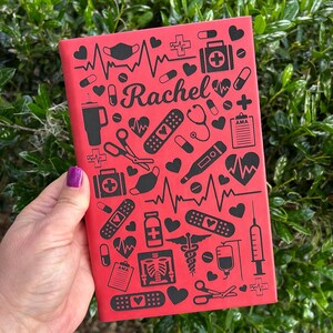 Personalized Nurse/Medical Journal, Doctor Journal, Office Accessory, Best friend gift, Nurse Diary, Custom Notebook, Graduation Gift Red