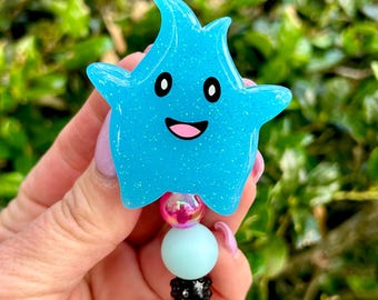 Glow in the Dark badge Reel, Blue Star Nurse Badge Reel, Glitter Badge Holder, Pediatric ID Holder, Teacher Lanyard, Server Badge