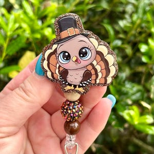 Turkey Badge Reel, Thanksgiving Badge Holder, Cute Retractable Badge Reel, Fall Badge Reel, Nurse Badge, Glitter ID Holder, Teacher Gift