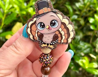 Turkey Badge Reel, Thanksgiving Badge Holder, Cute Retractable Badge Reel, Fall Badge Reel, Nurse Badge, Glitter ID Holder, Teacher Gift