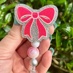 Coquette Badge Reel,  ID Holder, Lanyard, Nurse Badge Reel, Retractable ID Reel, Gift for Her, Server Badge, Secretary Gift, Bow badge reel