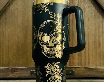 Skulls and Roses Laser Engraved 40oz Tumbler, Gift for Her, Mother’s Day Gift, Best friend tumbler, Skull Lover Gift