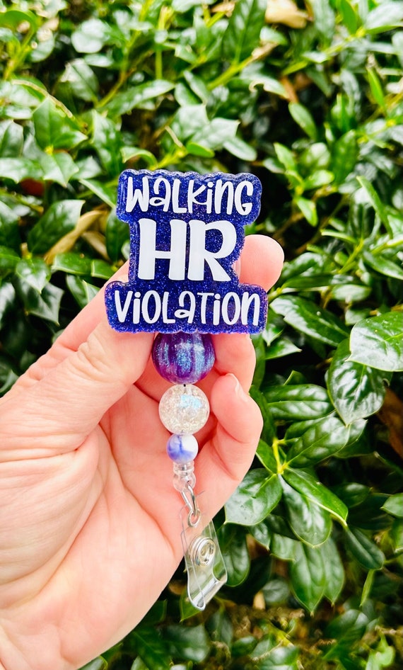 Walking HR Violation Funny Badge Reel - Retractable ID Holder With Alligator Clip For Office Workers