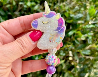 Rainbow Unicorn Badge Reel, Best friend birthday gift badge holder, Cute Glittery Unicorn Gift, Nursing Badge Reel for Unicorn Lovers