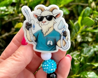 Goat Badge Reel, RT Badge Reel, Anesthesia Badge Reel, Respiratory Therapist Badge Reel, Cute Badge Holder for RT, CRNA Gift, Retractable