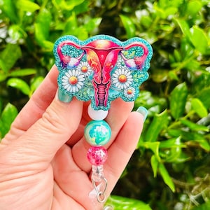 Floral Uterus Badge Reel, OB/GYN Badge Holder, Cute Badge Reel Gift,  Gynecologist ID Holder, Nurse Badge Reel,  Obstetric Badge Reel
