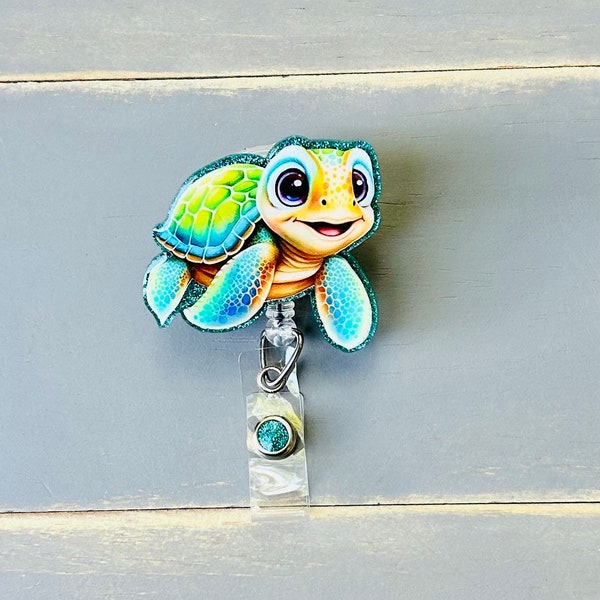 Sea Turtle Badge Reel, Turtle lover gift, Beach Badge Reel, Teacher Lanyard, Gift for Her, Cute Glitter Nurse Badge Reel, Ocean Lover Gift