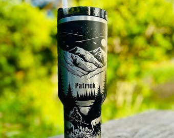 Personalized Men’s Hunting 40oz laser engraved Tumbler, Gift for Him,  Gift for Dad, Elk tumbler, Fathers Day Gift, Outdoorsman Cup for men