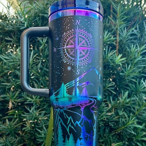 Holographic or Black/Silver Engraved Not All Who Wander Are Lost 40oz Tumbler, Outdoor Gifts, Adventure Cup, Mountain Lover Gift for Her image 4