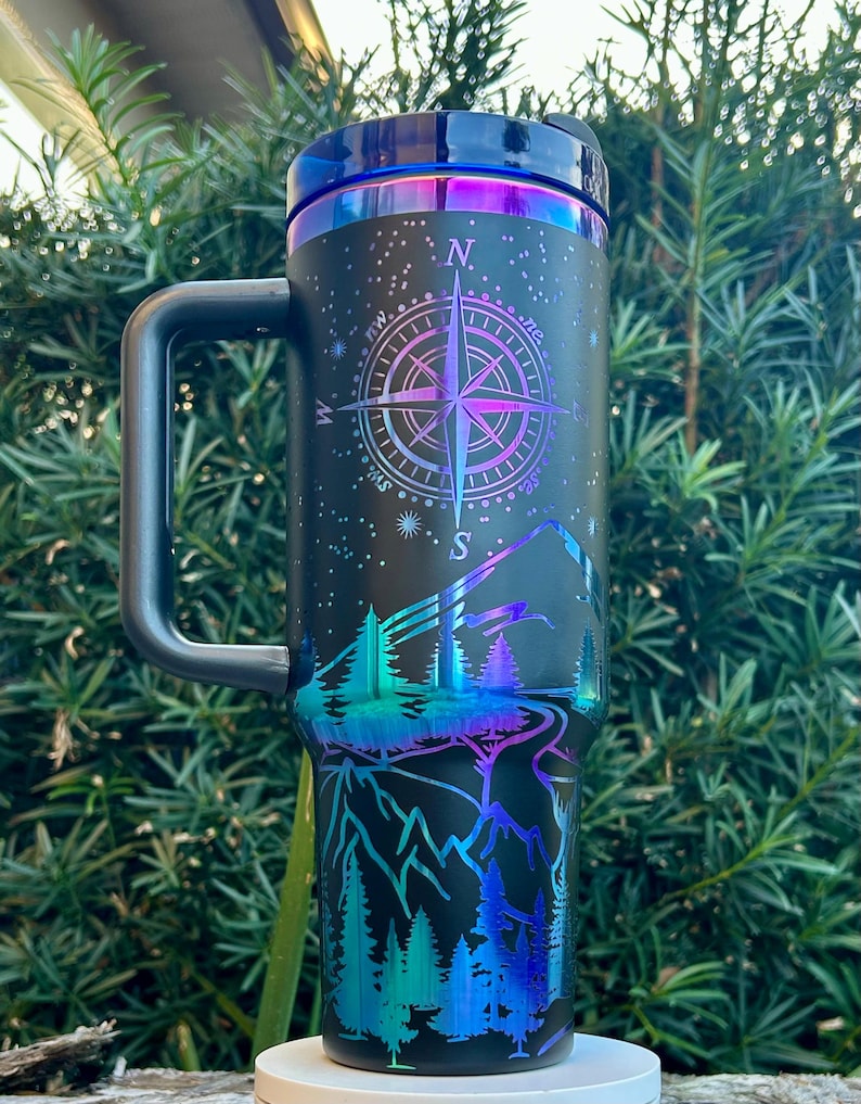 Holographic or Black/Silver Engraved Not All Who Wander Are Lost 40oz Tumbler, Outdoor Gifts, Adventure Cup, Mountain Lover Gift for Her image 4