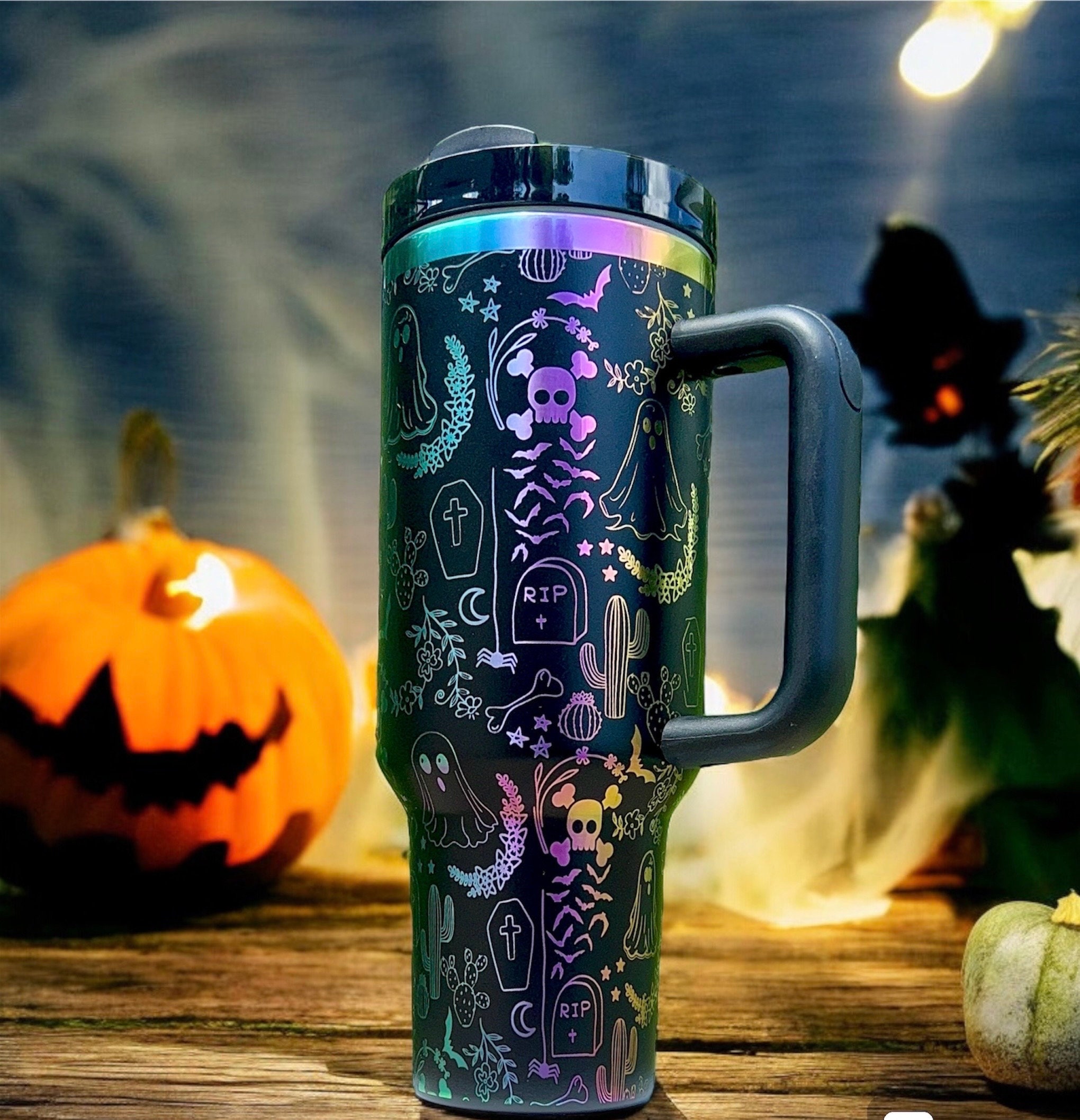 Halloween Ghost Doodles Laser Engraved 40oz Tumbler With