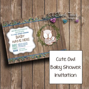 Wooden Simple Neutral Owl Baby Shower Invitation