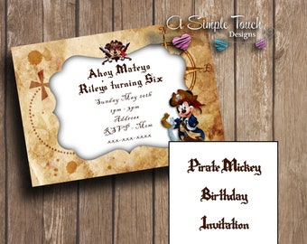 Pirate Mickey Mouse Birthday Party Invitation