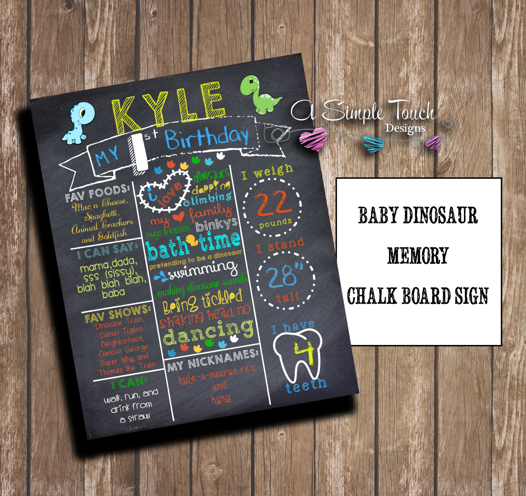 First Birthday Dinosaur Memory Chalkboard Sign - Etsy, image size:1687x1592