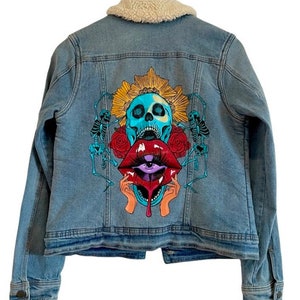 calavera hand painted denim jacket