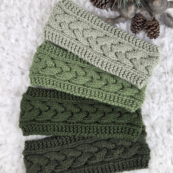 Hand Knitted Green Acrylic Cable Headband