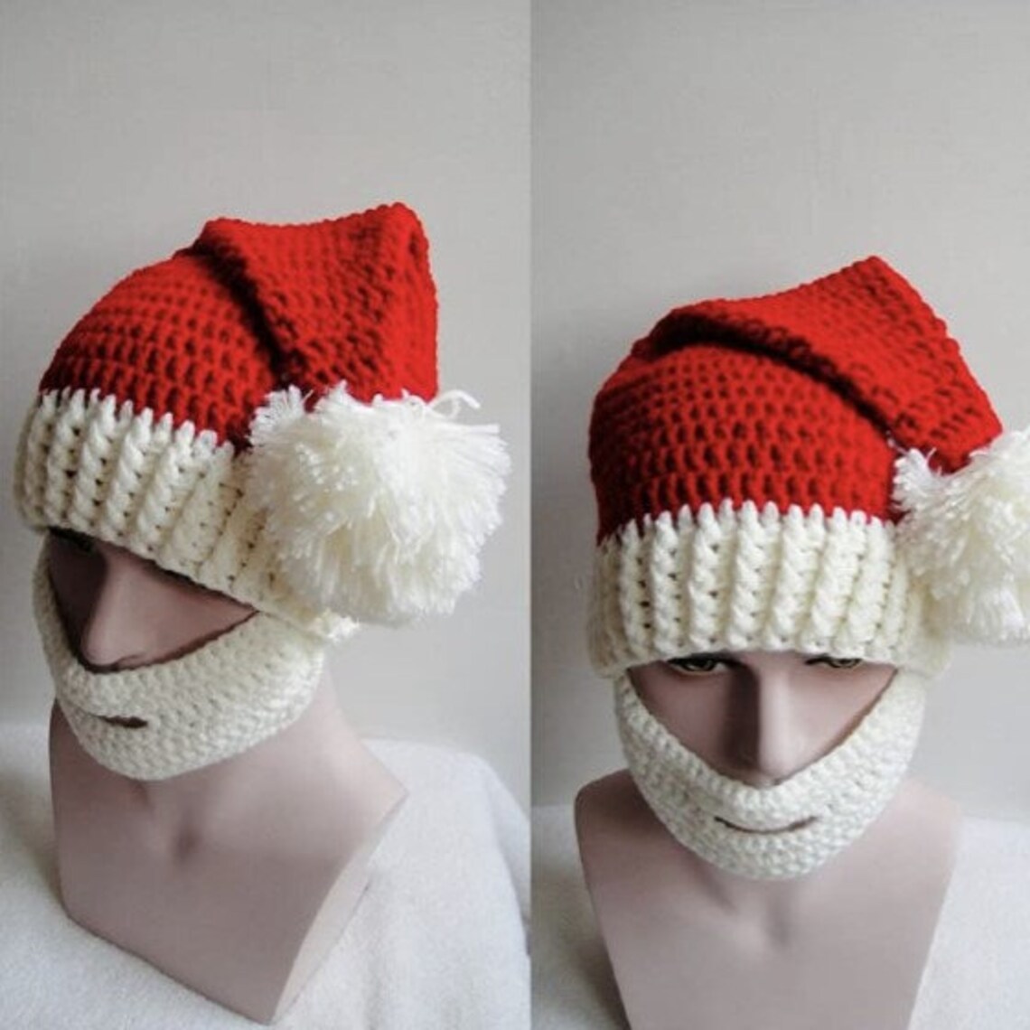 Christmas Knitted Crochet Beanie Santa Hat with Beard Etsy