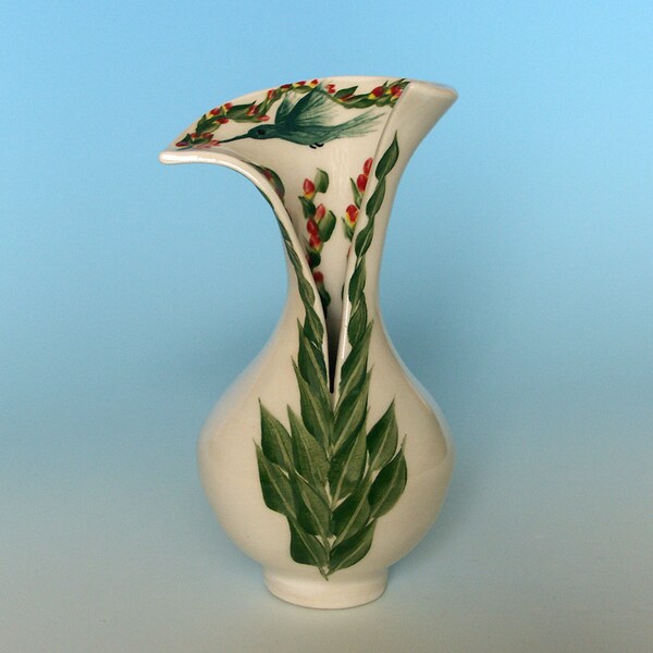 Hummingbird Bud Vase, one-of-a-kind, miniature hand-made pottery , hummingbirds, Easter gift, Earth Dances Pottery, by Judith Taylor