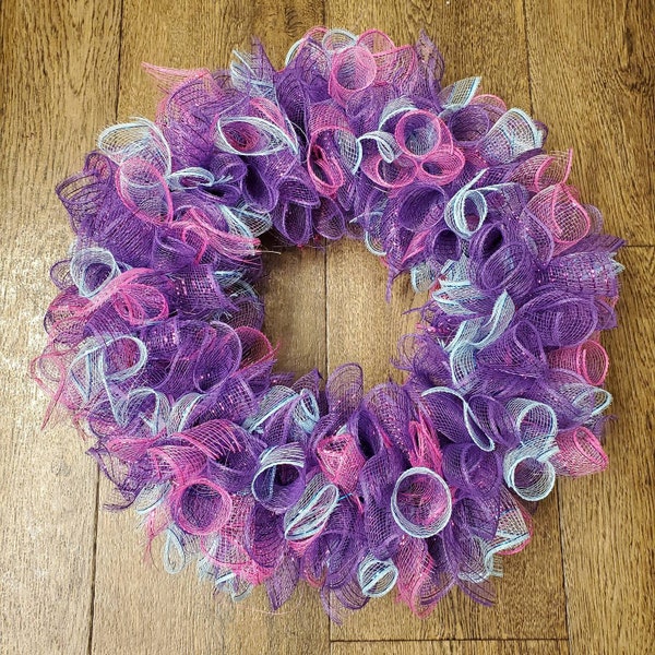 Spring wreath, front door wreath, ribbon wreath,