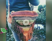 Crochet festival belt with one big pouch | Deco. macrame mandala with copper beads | Goa belt, Psy belt, Fairy belt