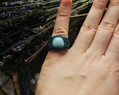 Micromacrame ring, macrame larimar, ethno jewelry, spiritual gift, in blue color