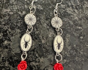 spider and rose earrings