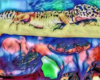 Leopard Gecko Art Print: Colorful Reptile Pet Portrait (Digital Download)