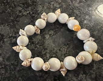 white beaded seashell bracelet