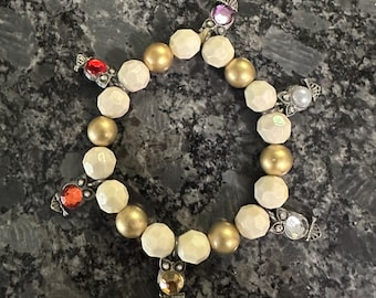 Owl Charm Bracelet: Gold & White Beaded Dainty Jewelry
