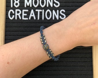 Navy blue hemp bracelet, handmade beaded jewelry, adjustable