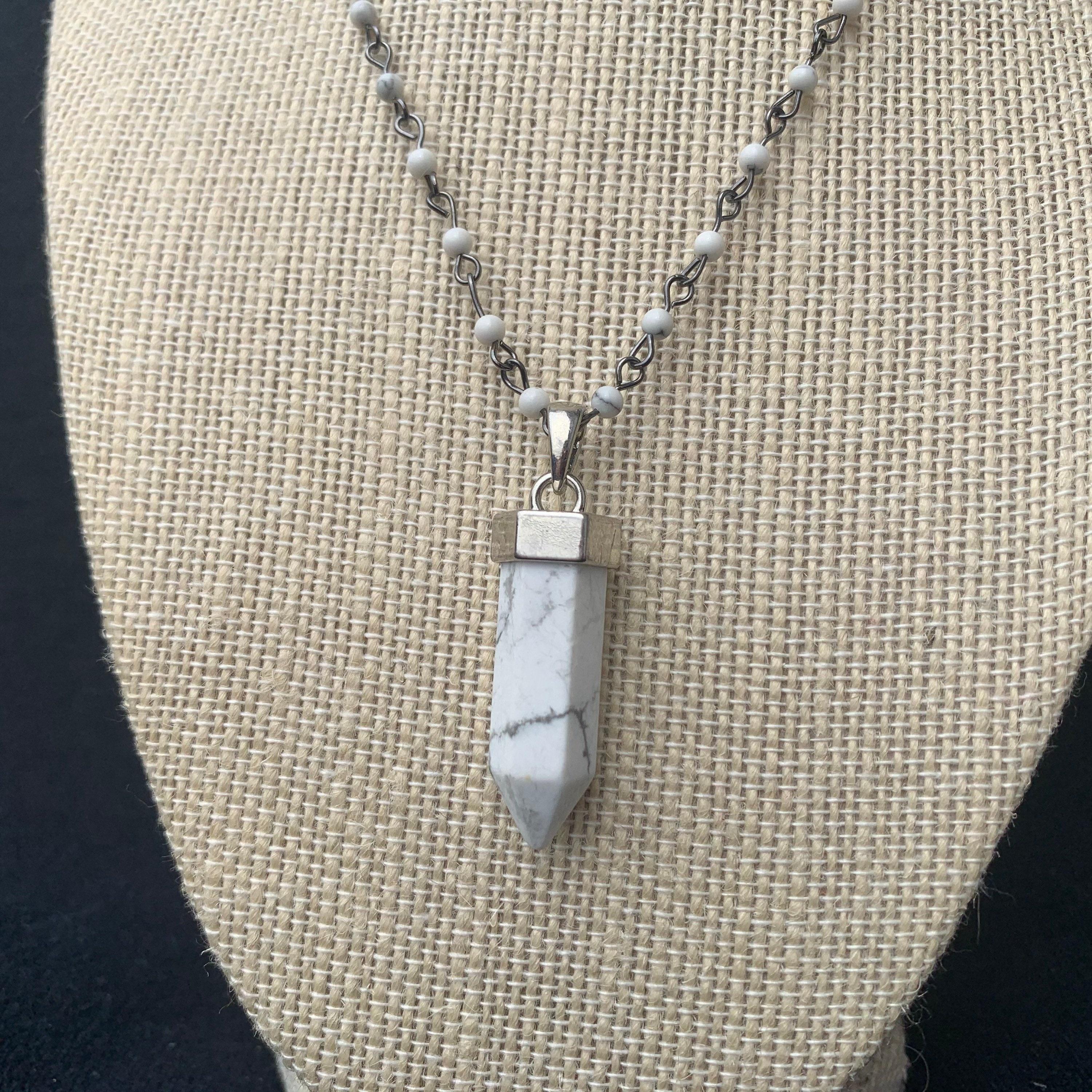 White crystal point pendant necklace adjustable beaded chain Etsy