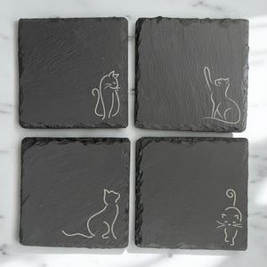 Cute Cat Slate Coasters - Set of 4 - Adorable  Engraved Cat Coaster - Cute Kitty Coasters - Kitten Coaster - Cat Mom - Birthday Gift