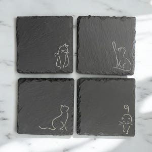 Cute Cat Slate Coasters - Set of 4 - Adorable  Engraved Cat Coaster - Cute Kitty Coasters - Kitten Coaster - Cat Mom - Birthday Gift